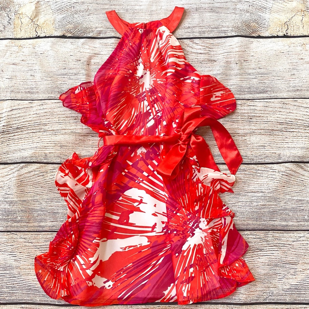 K.C. Parker Red Purple Spin Art Print Halter Dress Girl’s Sz 7